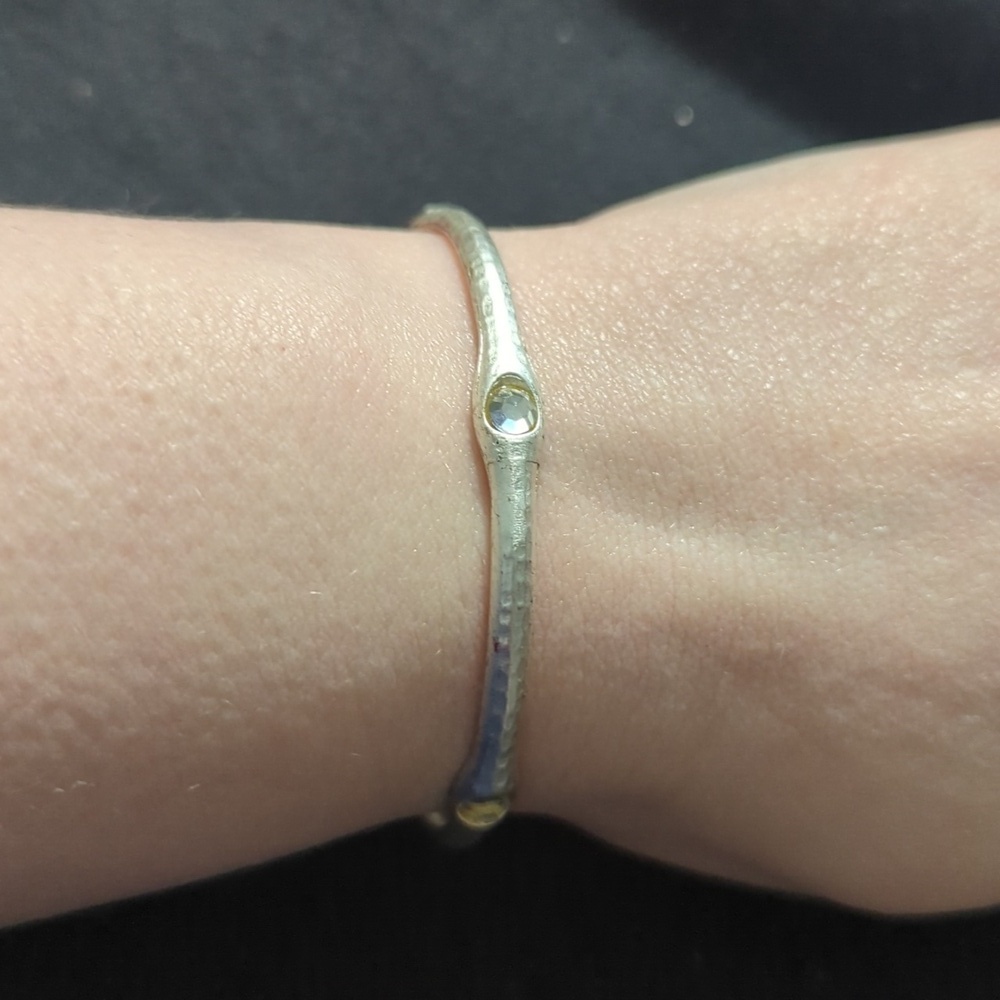 Silver Tone Clear Rhinestone Bangle Statement Bracelet